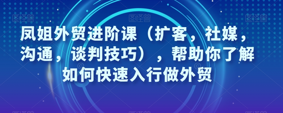 凤姐外贸进阶课（扩客，社媒，沟通，谈判技巧），帮助你了解如何快速入行做外贸-无痕资源库