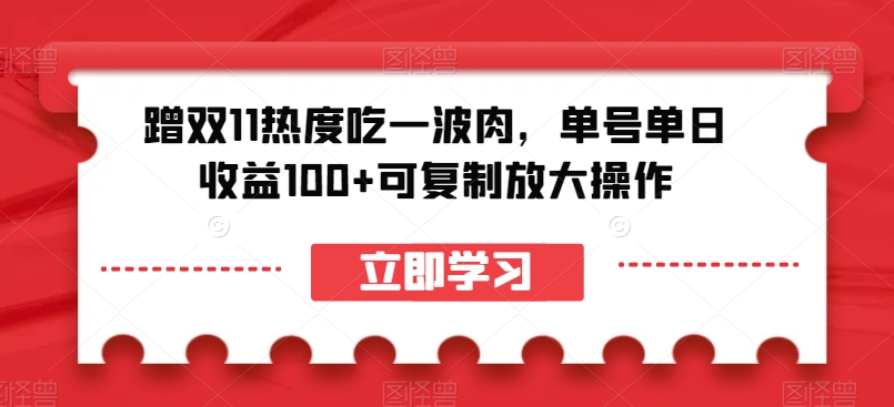 蹭双11热度吃一波肉，单号单日收益100+可复制放大操作【揭秘】-无痕资源库