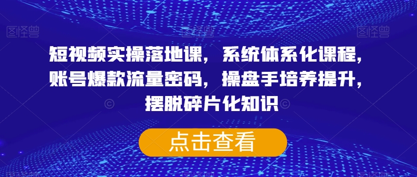 短视频实操落地课，系统体系化课程，账号爆款流量密码，操盘手培养提升，摆脱碎片化知识-无痕资源库