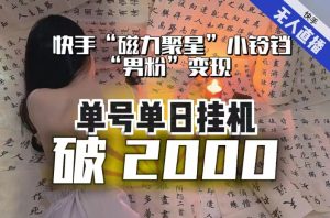 【日入破2000】快手无人直播不进人？“磁力聚星”没收益？不会卡屏、卡同城流量？最新课程会通通解决！-无痕资源库