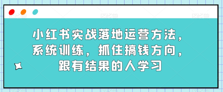 小红书实战落地运营方法，系统训练，抓住搞钱方向，跟有结果的人学习-无痕资源库