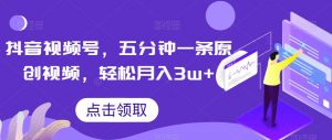抖音视频号，五分钟一条原创视频，轻松月入3w+【独家秘诀，传授赚钱方法】【揭秘】-无痕资源库