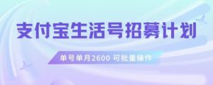 支付宝生活号作者招募计划，单号单月2600，可批量去做，工作室一人一个月轻松1w+【揭秘】-无痕资源库