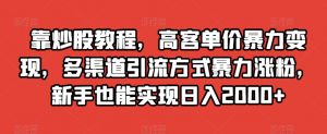 靠炒股教程,高客单价暴力变现,多渠道引流方式暴力涨粉,新手也能实现日入2000+【揭秘】-无痕资源库