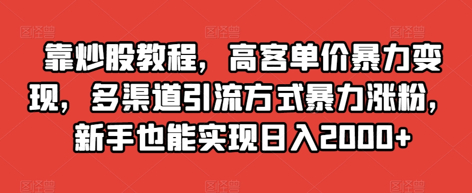 靠炒股教程，高客单价暴力变现，多渠道引流方式暴力涨粉，新手也能实现日入2000+【揭秘】-无痕资源库