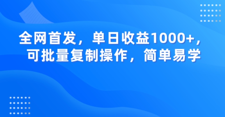 全网首发，单日收益1000+，可批量复制操作，简单易学【揭秘】-无痕资源库