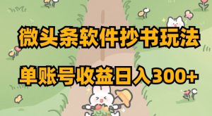 微头条软件抄书玩法，单账号收益日入300+【揭秘】-无痕资源库