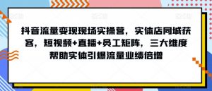 抖音流量变现现场实操营，实体店同城获客，短视频+直播+员工矩阵，三大维度帮助实体引爆流量业绩倍增-无痕资源库
