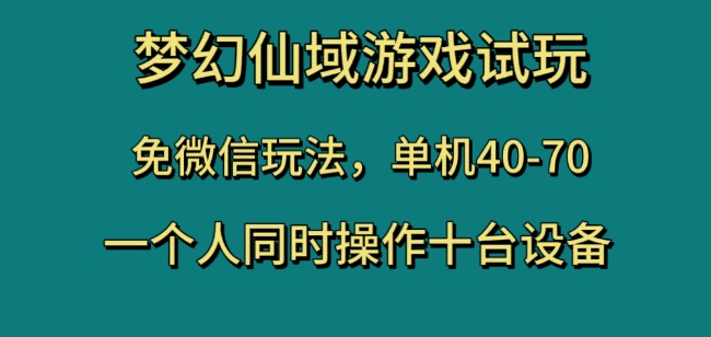 梦幻仙域游戏试玩，免微信玩法，单机40-70，一个人同时操作十台设备【揭秘】-无痕资源库