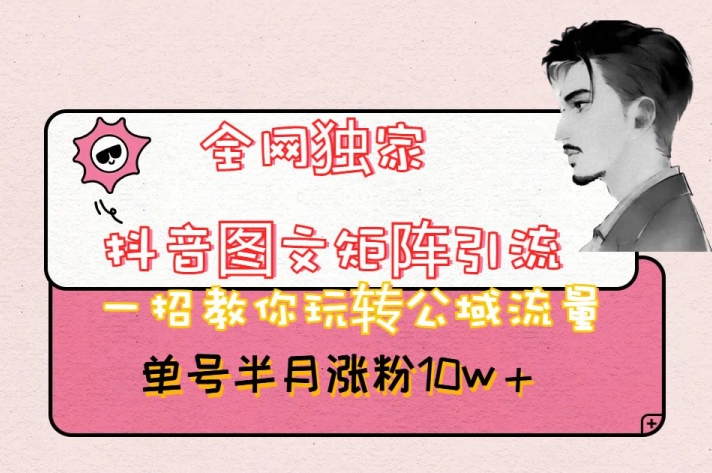 全网独家抖音图文矩阵引流，一招教你玩转公域流量，单号半月涨粉10w+【揭秘】-无痕资源库
