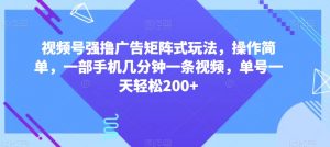 视频号强撸广告矩阵式玩法,操作简单,一部手机几分钟一条视频,单号一天轻松200+【揭秘】-无痕资源库