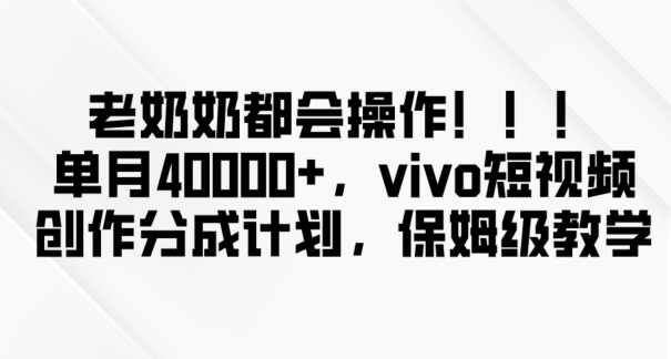 老奶奶都会操作，新平台无脑操作，单月40000+，vivo短视频创作分成计划【揭秘】-无痕资源库