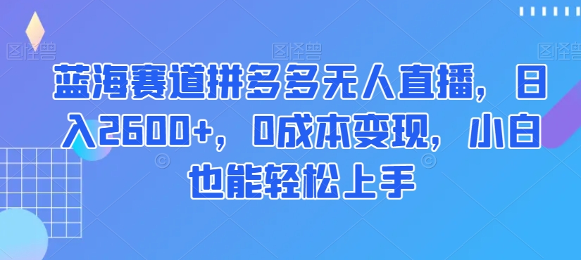 蓝海赛道拼多多无人直播，日入2600+，0成本变现，小白也能轻松上手【揭秘】-无痕资源库