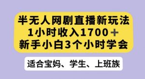 半无人网剧直播新玩法，1小时收入1700+，新手小白3小时学会【揭秘】-无痕资源库