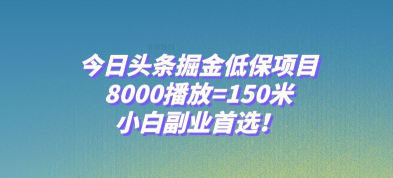 今日头条掘金低保项目，8000播放=150米，小白副业首选【揭秘】-无痕资源库