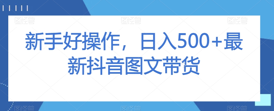 新手好操作，日入500+最新抖音图文带货【揭秘】-无痕资源库