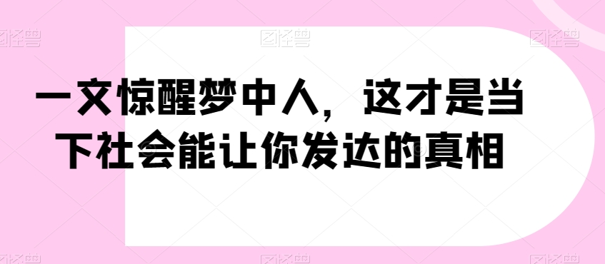一文惊醒梦中人，这才是当下社会能让你发达的真相【公众号付费文章】-无痕资源库