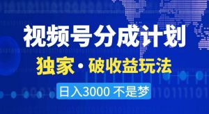 视频号分成计划，独家·破收益玩法，日入3000不是梦【揭秘】-无痕资源库