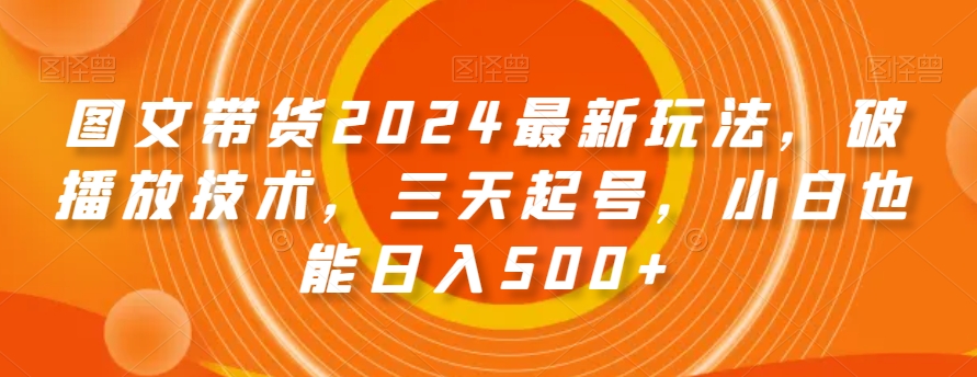 图文带货2024最新玩法，破播放技术，三天起号，小白也能日入500+【揭秘】-无痕资源库