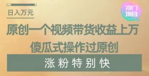 原创一个视频带货收益上万，傻瓜式操作过原创，几分钟做一个视频涨粉特别快【揭秘】-无痕资源库