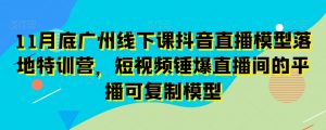 11月底广州线下课抖音直播模型落地特训营，短视频锤爆直播间的平播可复制模型-无痕资源库