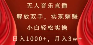 无人音乐直播,解放双手,实现躺赚,小白轻松实操,日入1000+,月入3w+【揭秘】-无痕资源库
