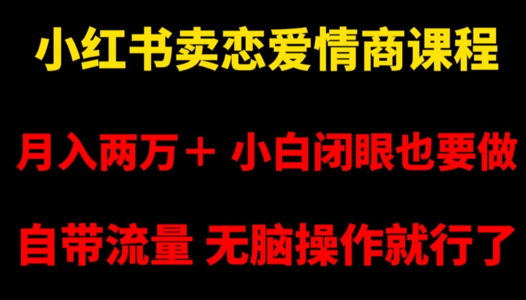 小红书卖恋爱情商课程,月入两万+,小白闭眼也要做,自带流量,无脑操作就行了【揭秘】-无痕资源库