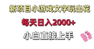 新项目小游戏文字玩出花日入2000+，每天只需一小时，小白直接上手【揭秘】-无痕资源库