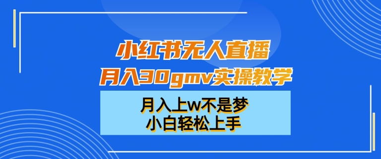 小红书无人直播月入30gmv实操教学，月入上w不是梦，小白轻松上手【揭秘】-无痕资源库