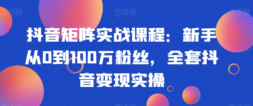 抖音矩阵实战课程:新手从0到100万粉丝,全套抖音变现实操-无痕资源库