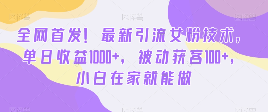 全网首发！最新引流女粉技术，单日收益1000+，被动获客100+，小白在家就能做【揭秘】-无痕资源库