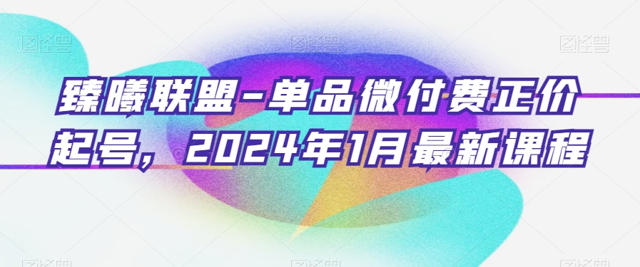 臻曦联盟-单品微付费正价起号，2024年1月最新课程-无痕资源库