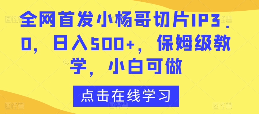 全网首发小杨哥切片IP3.0，日入500+，保姆级教学，小白可做【揭秘】-无痕资源库