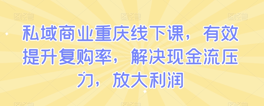 私域商业重庆线下课，有效提升复购率，解决现金流压力，放大利润-无痕资源库