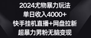 2024尤物暴力玩法，单日收入4000+，快手挂机直播+网盘拉新，超暴力男粉无脑变现【揭秘】-无痕资源库