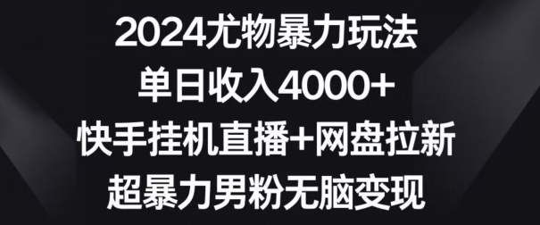 2024尤物暴力玩法，单日收入4000+，快手挂机直播+网盘拉新，超暴力男粉无脑变现【揭秘】-无痕资源库