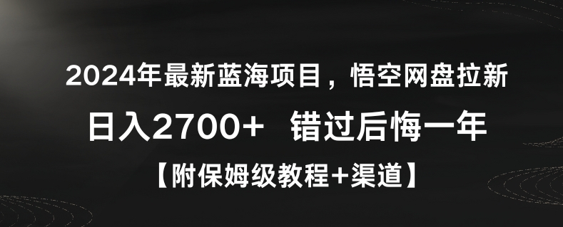 2024年最新蓝海项目，悟空网盘拉新，日入2700+错过后悔一年【附保姆级教程+渠道】【揭秘】-无痕资源库