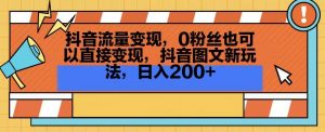 抖音流量变现，0粉丝也可以直接变现，抖音图文新玩法，日入200+【揭秘】-无痕资源库