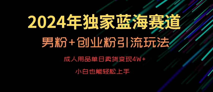 2024年独家蓝海赛道,成人用品单日卖货变现4W+,男粉+创业粉引流玩法,不愁搞不到流量【揭秘】-无痕资源库