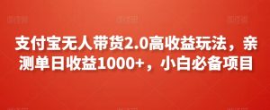 支付宝无人带货2.0高收益玩法，亲测单日收益1000+，小白必备项目【揭秘】-无痕资源库
