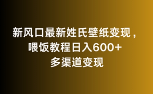 新风口最新姓氏壁纸变现,喂饭教程日入600+【揭秘】-无痕资源库