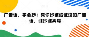 广告语，学会抄！教你抄被验证过的广告语，谁抄谁卖爆-无痕资源库