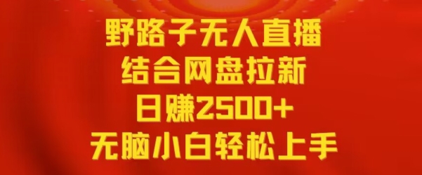 野路子无人直播结合网盘拉新，日赚2500+，小白无脑轻松上手【揭秘】-无痕资源库
