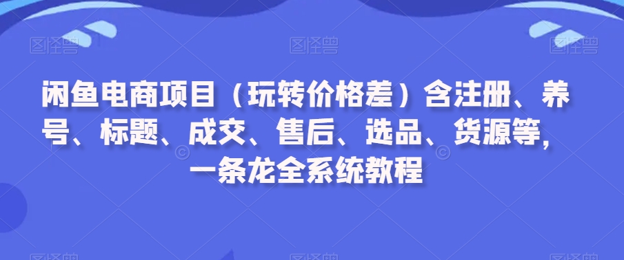 闲鱼电商项目（玩转价格差）含注册、养号、标题、成交、售后、选品、货源等，一条龙全系统教程-无痕资源库