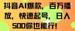抖音AI爆款，百万播放，快速起号，日入500你也能行【揭秘】-无痕资源库