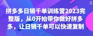 拼多多日销千单训练营2023完整版，从0开始带你做好拼多多，让日销千单可以快速复制-无痕资源库