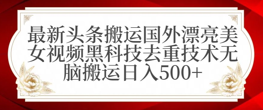 最新头条搬运国外漂亮美女视频黑科技去重技术无脑搬运日入500+【揭秘】-无痕资源库