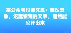 某公众号付费文章:难以想象,这篇狠辣的文章,居然能公开出来-无痕资源库