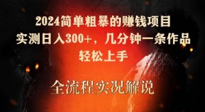 2024简单粗暴的赚钱项目，实测日入300+，几分钟一条作品，轻松上手【揭秘】-无痕资源库