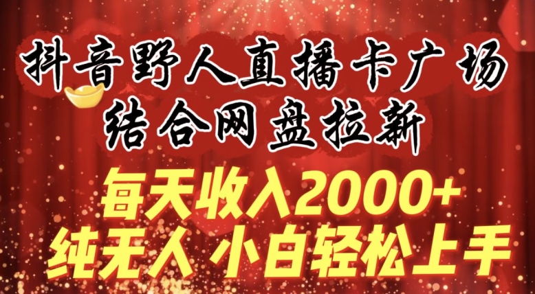 每天收入2000+，抖音野人直播卡广场，结合网盘拉新，纯无人，小白轻松上手【揭秘】-无痕资源库